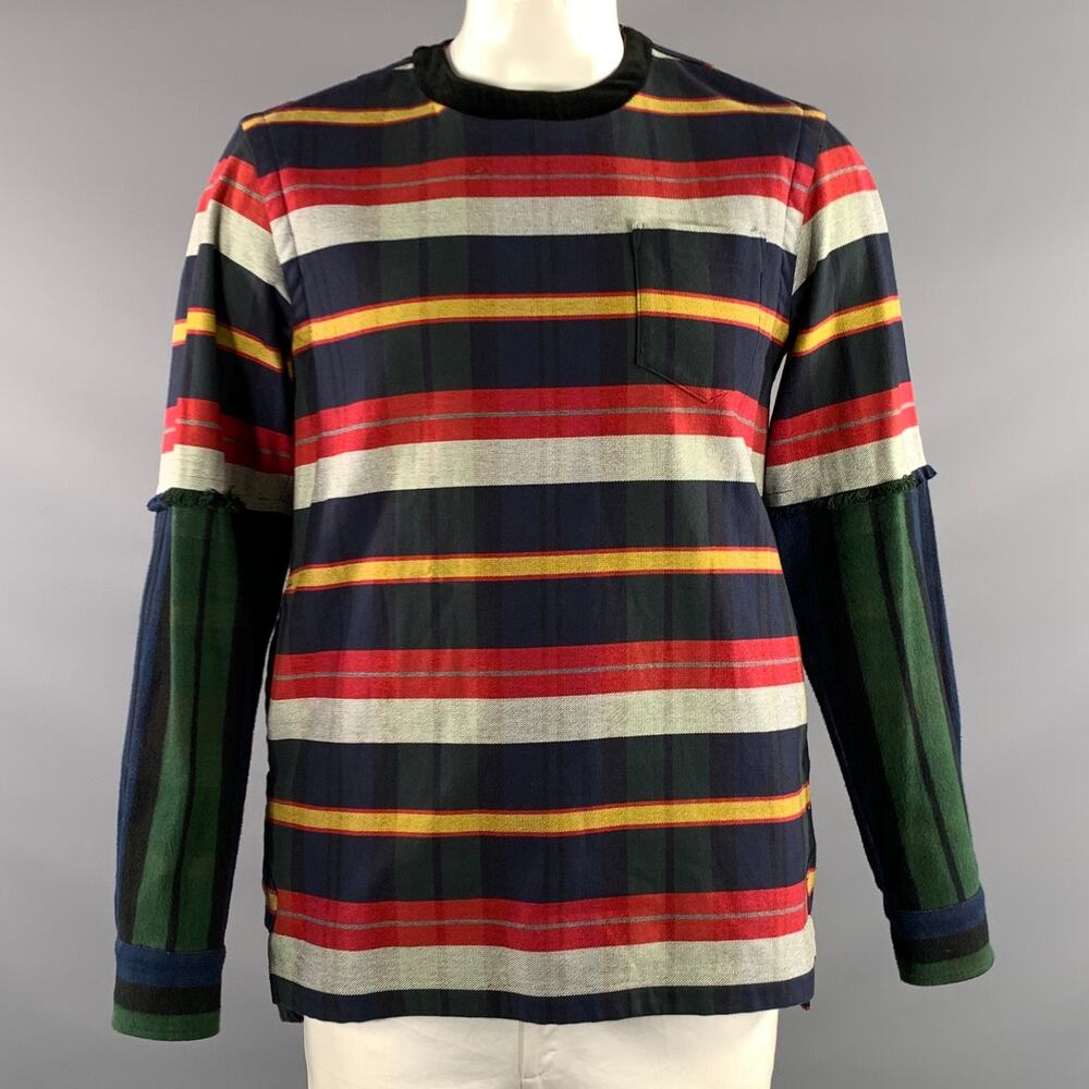 SACAI Size L Multi Color Mixed Fabrics Cotton rayon Crew Neck Pullover